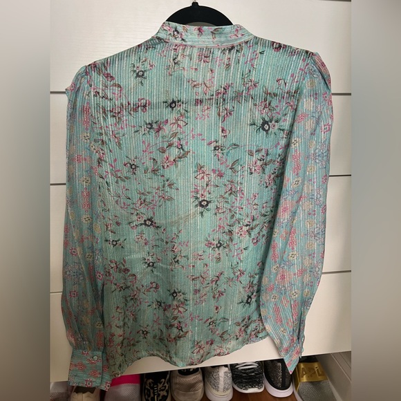 Hemant & Nandita Missima Top sz S Blue Metallic Threads - Picture 5 of 8